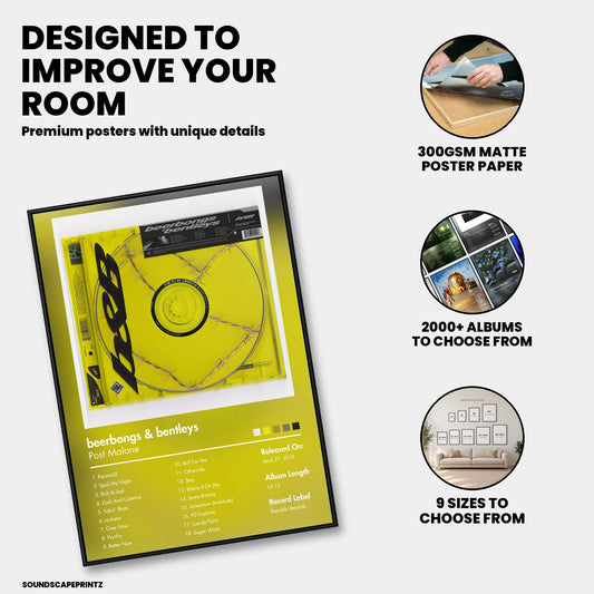 Post Malone — beerbongs & bentleys Album Poster — premium poster features