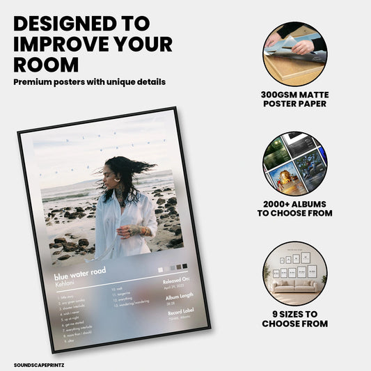 Kehlani — blue water road Album Poster — premium poster features