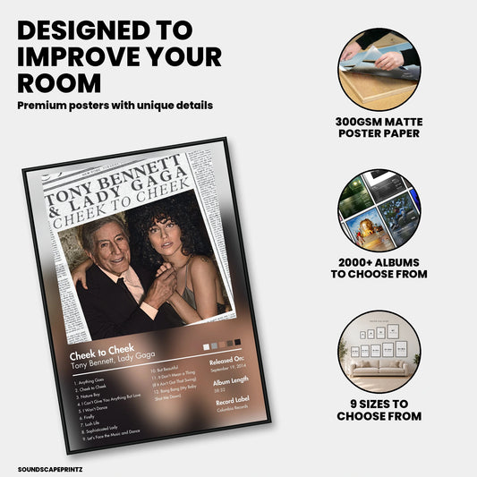 Lady Gaga & Tony Bennett — Cheek to Cheek Album Poster — premium poster features