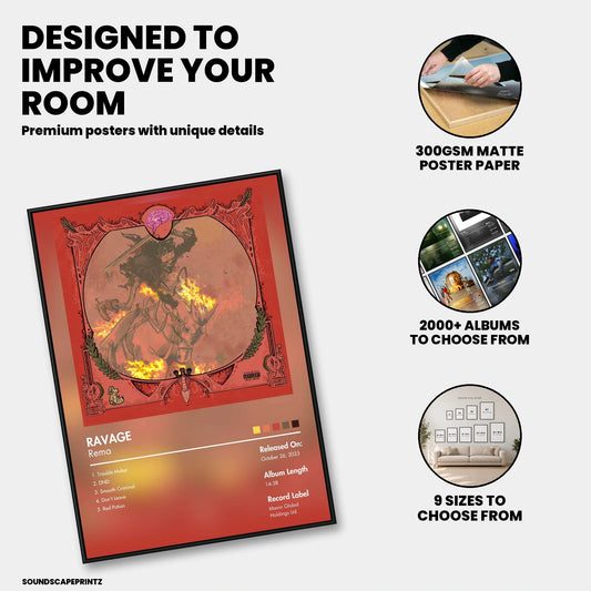 Rema — RAVAGE Album Poster — premium poster features