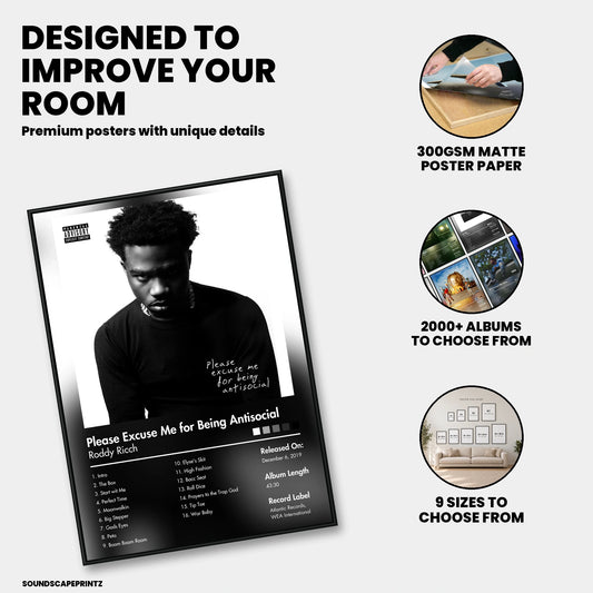 Roddy Ricch — Please Excuse Me for Being Antisocial Album Poster — premium poster features