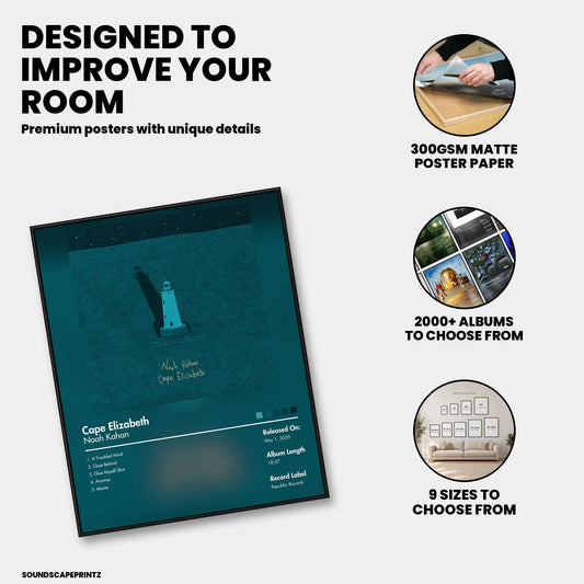 Noah Kahan — Cape Elizabeth Album Poster — premium poster features