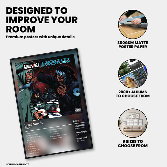 Genius/GZA — Liquid Swords Album Poster — premium poster features