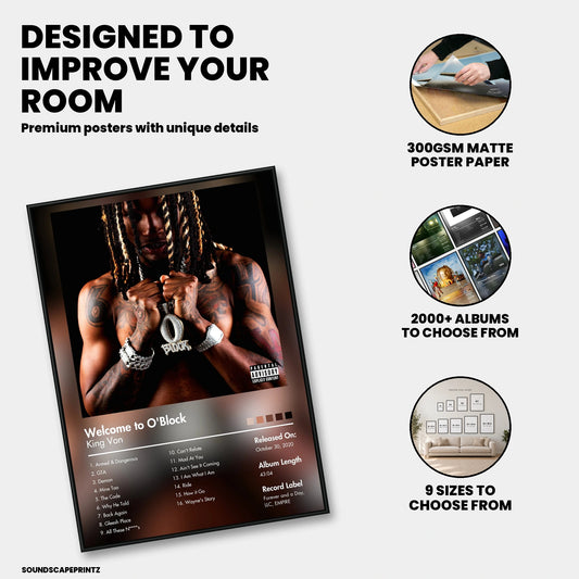 King Von — Welcome to O’Block Album Poster — premium poster features