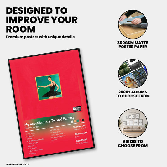 Kanye West — My Beautiful Dark Twisted Fantasy Ballerina Album Poster — premium poster features