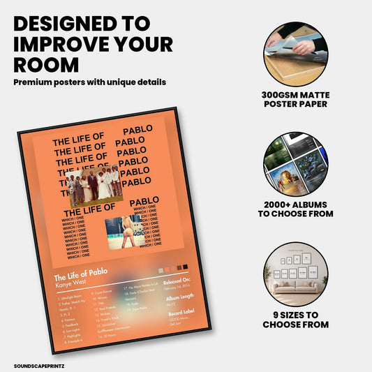 Kanye West — The Life of Pablo Album Poster — premium poster features