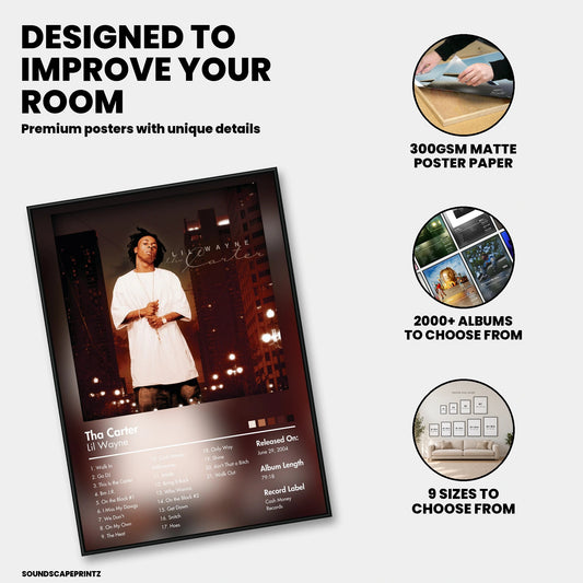 Lil Wayne — Tha Carter Album Poster — premium poster features