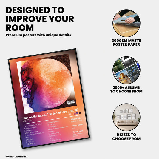 Kid Cudi — Man on the Moon: The End of Day (Deluxe) Album Poster — premium poster features