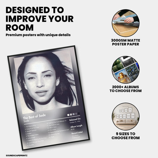 Sade — The Best of Sade Album Poster — premium poster features