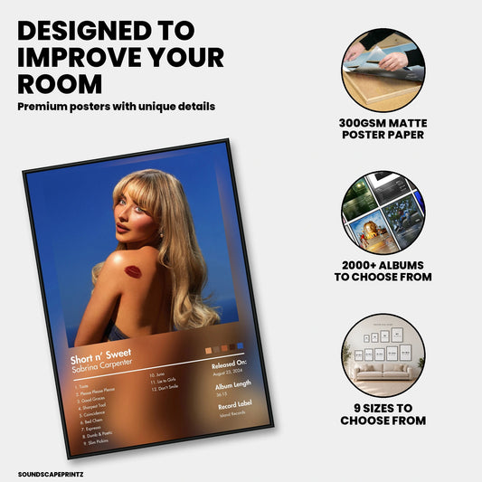 Sabrina Carpenter — Short n’ Sweet Album Poster — premium poster features