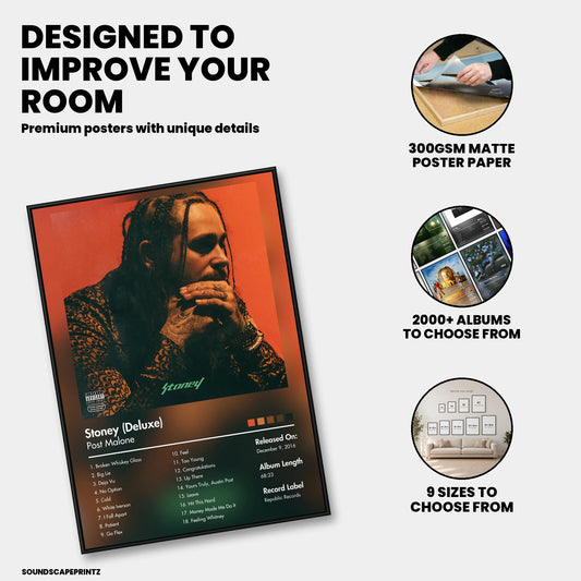 Post Malone — Stoney (Deluxe) Album Poster — premium poster features