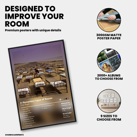Pink Floyd — A Momentary Lapse of Reason Album Poster — premium poster features