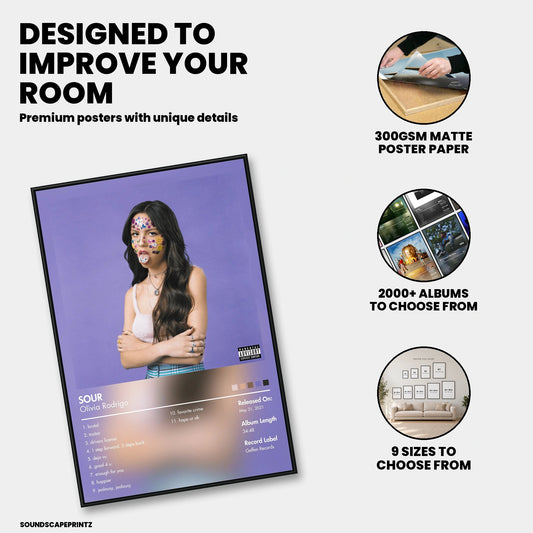 Olivia Rodrigo — SOUR Album Poster — premium poster features