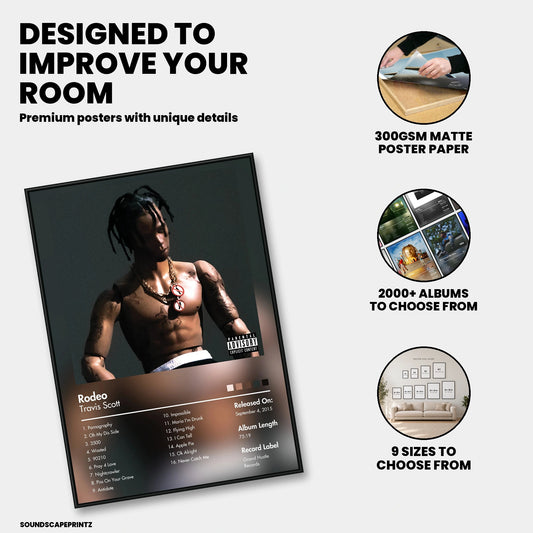 Travis Scott — Rodeo Album Poster — premium poster features