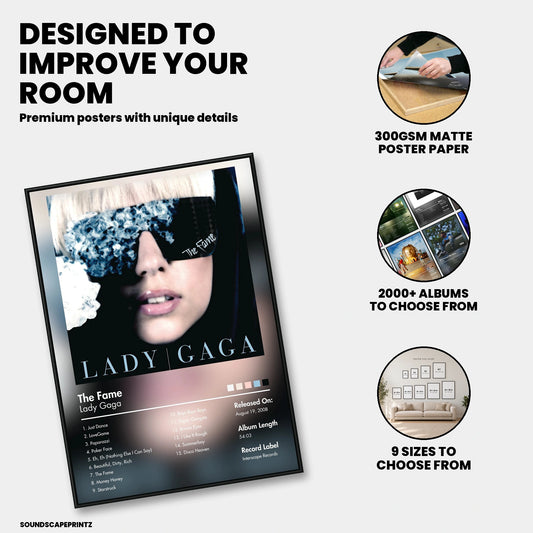 Lady Gaga — The Fame Album Poster — premium poster features
