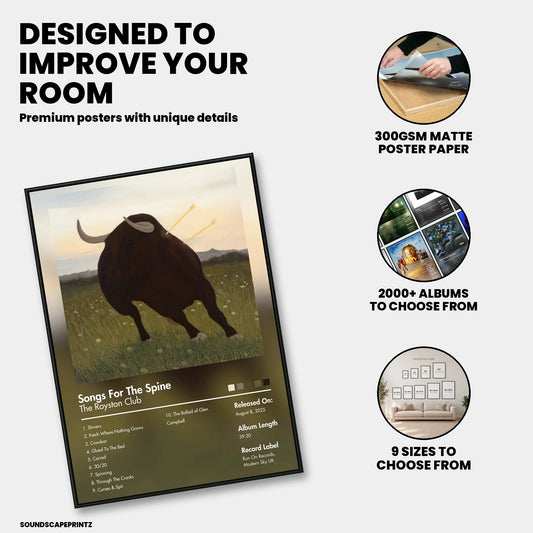The Royston Club — Songs for the Spine Album Poster — premium poster features
