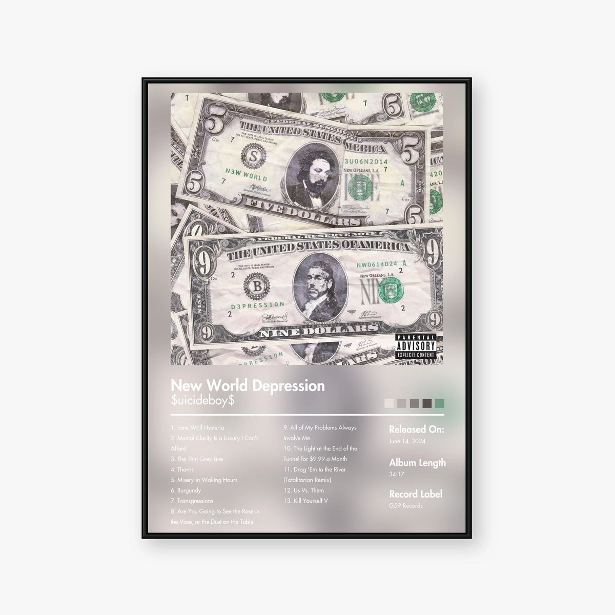 $uicideboy$ — New World Depression Album Poster — Blur frame mockup
