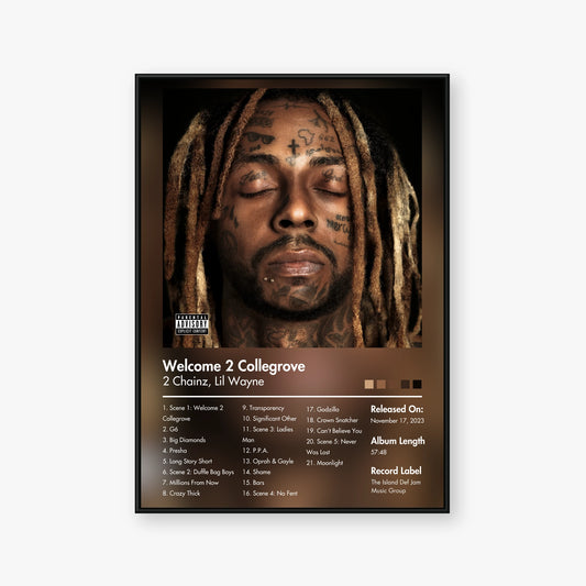 2 Chainz & Lil Wayne — Welcome 2 Collegrove Album Poster — Blur frame mockup