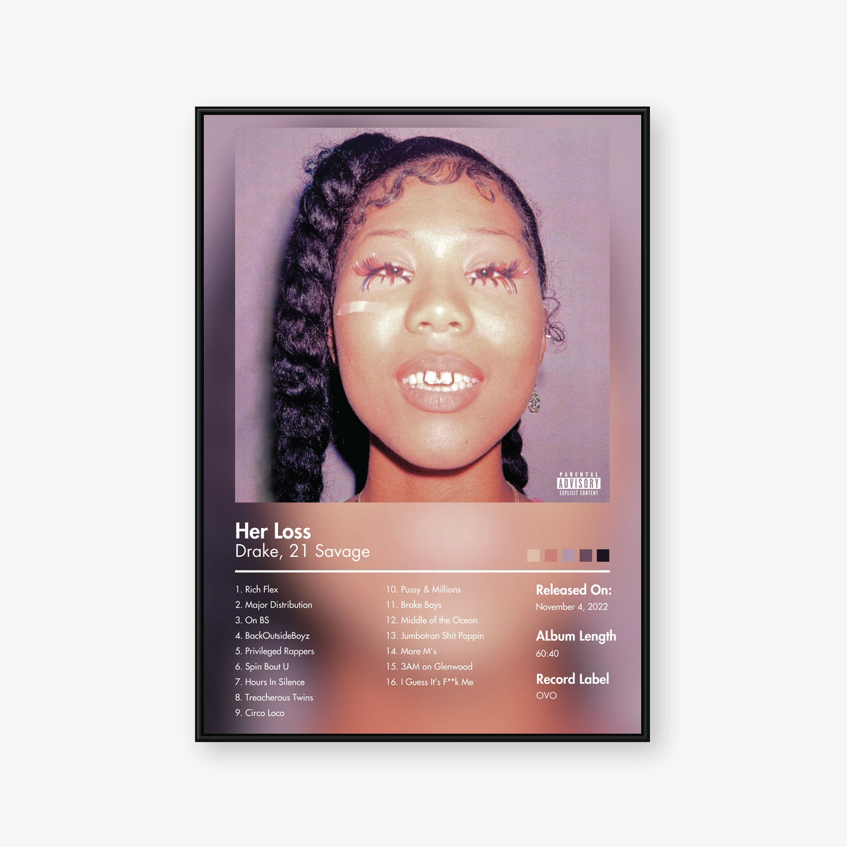21 Savage & Drake — Her Loss Album Poster — Blur frame mockup