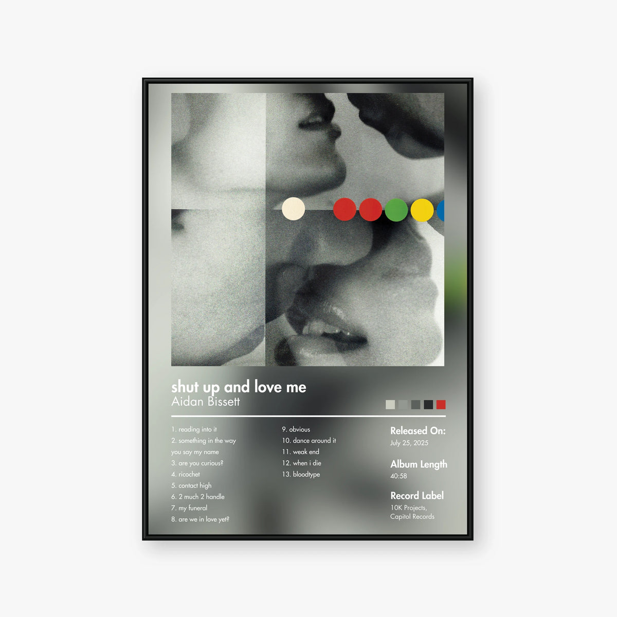 Aidan Bissett — shut up and love me Album Poster — Blur frame mockup