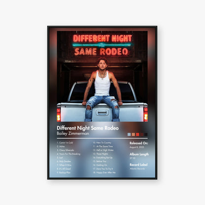 Bailey Zimmerman — Different Night Same Rodeo Album Poster — Blur frame mockup