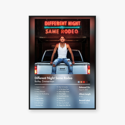 Bailey Zimmerman — Different Night Same Rodeo Album Poster — Blur frame mockup