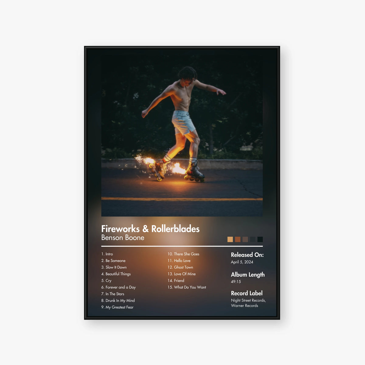 Benson Boone — Fireworks & Rollerblades Album Poster — Blur frame mockup