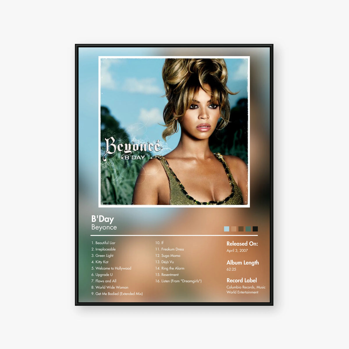 Beyoncé — B'Day (Deluxe Edition) Album Poster — Blur frame mockup