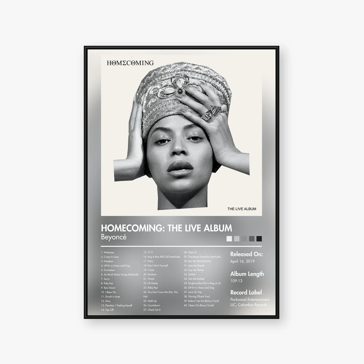 Beyoncé — HOMECOMING: THE LIVE ALBUM Album Poster — Blur frame mockup