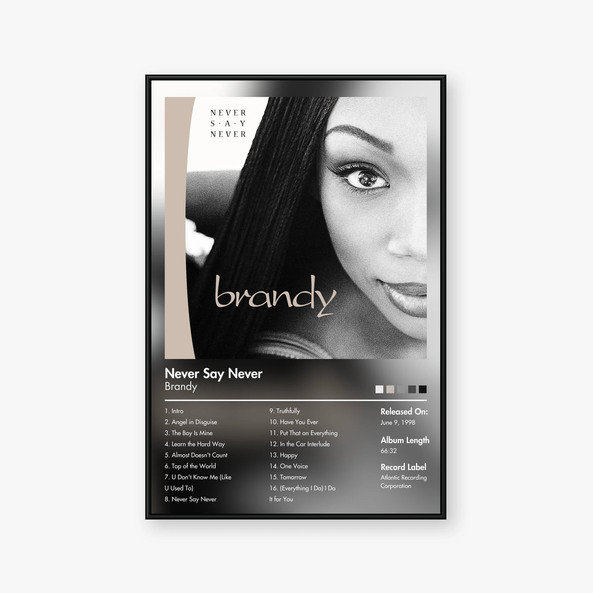 Brandy — Never Say Never Album Poster — Blur frame mockup