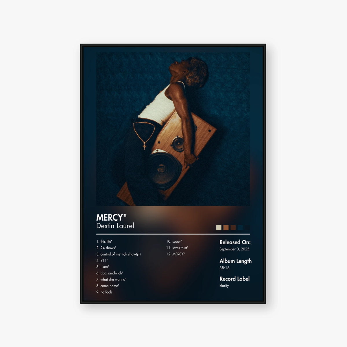 Destin Laurel — MERCY" Album Poster — Blur frame mockup