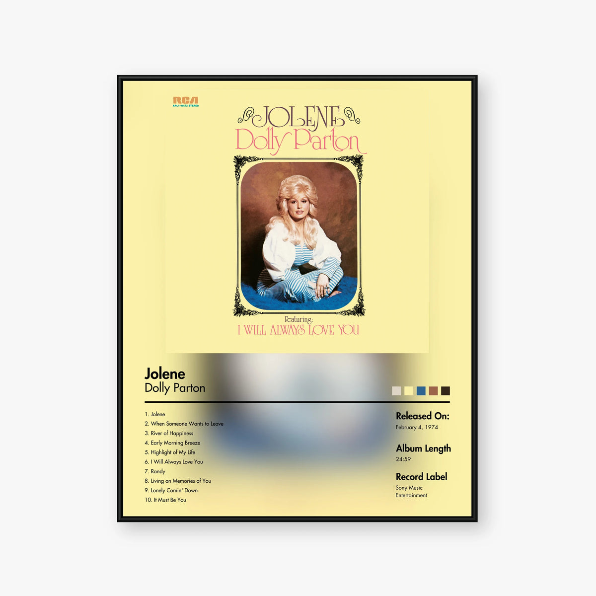Dolly Parton — Jolene Album Poster — Blur frame mockup