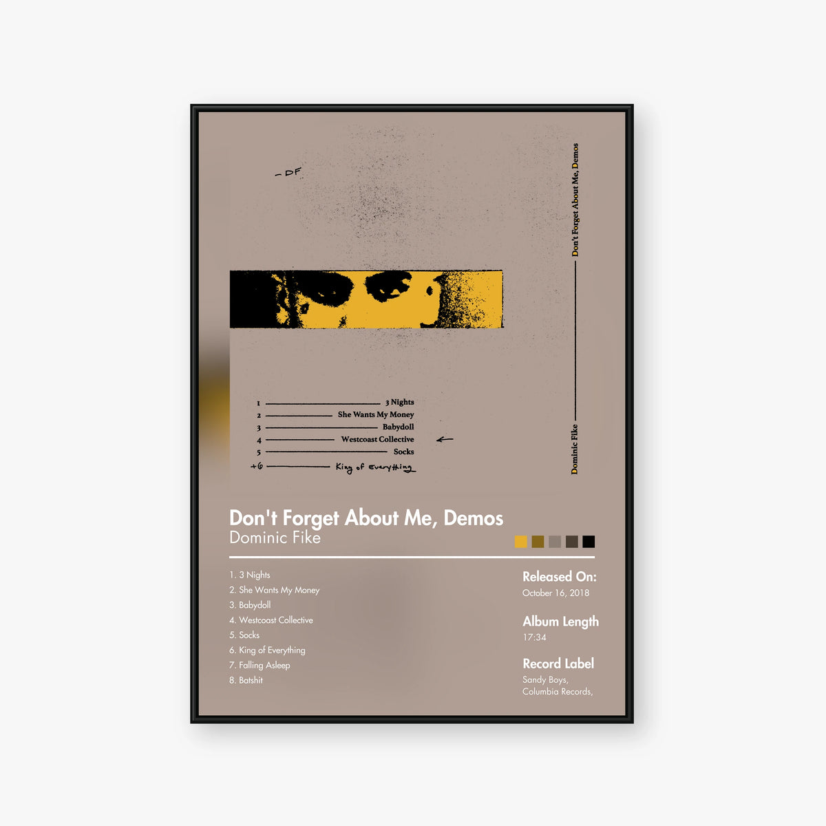 Dominic Fike — Don’t Forget About Me, Demos Album Poster — Blur frame mockup
