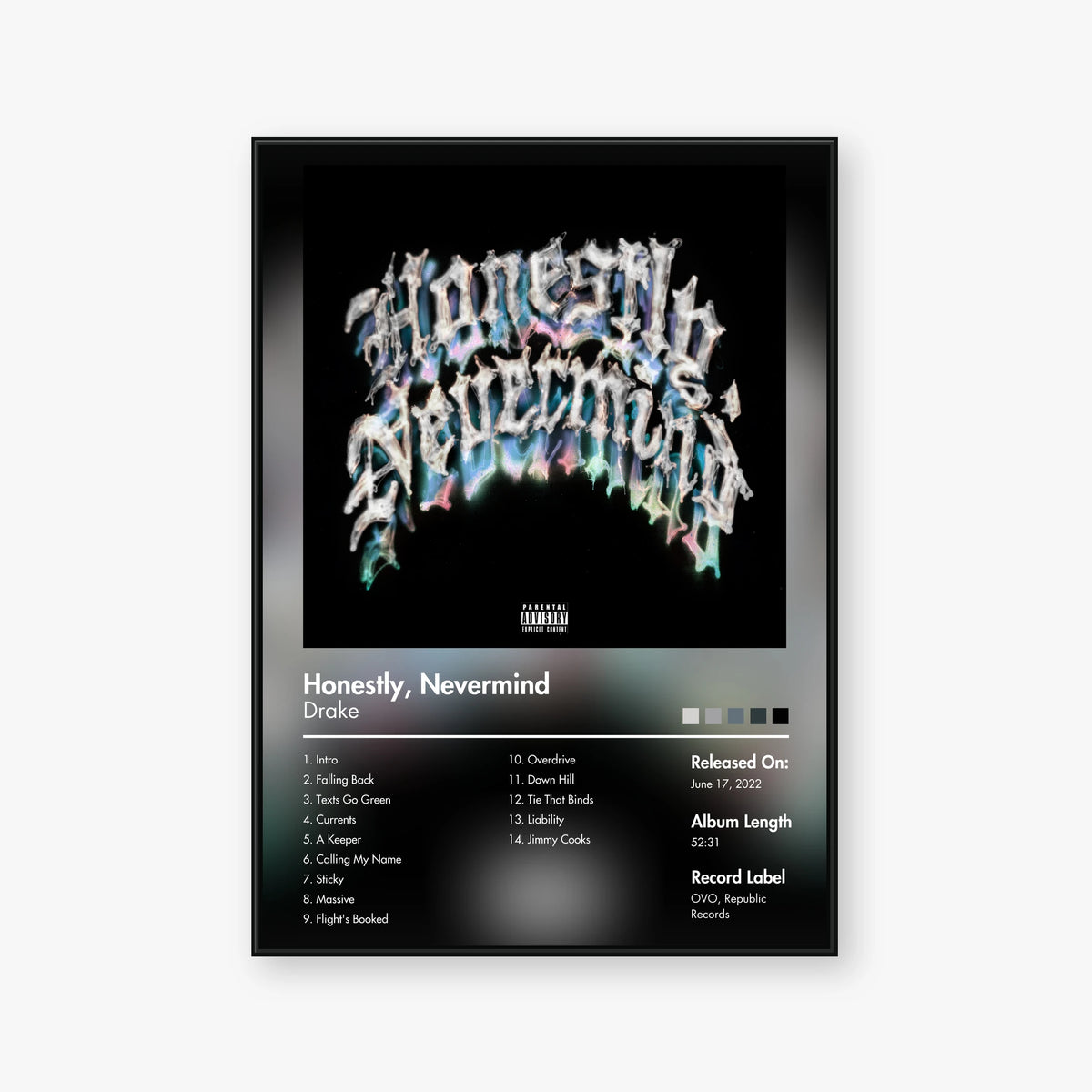 Drake — Honestly, Nevermind Album Poster — Blur frame mockup