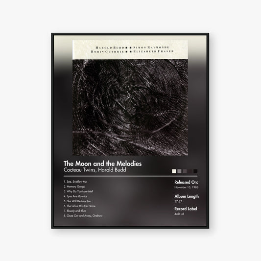 Elizabeth Fraser & Harold Budd & Robin Guthrie & Simon Raymonde — The Moon and the Melodies Album Poster — Blur frame mockup
