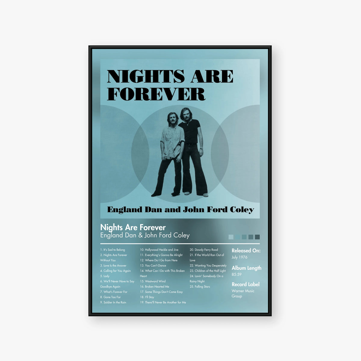 England Dan & John Ford Coley — Nights Are Forever Album Poster — Blur frame mockup