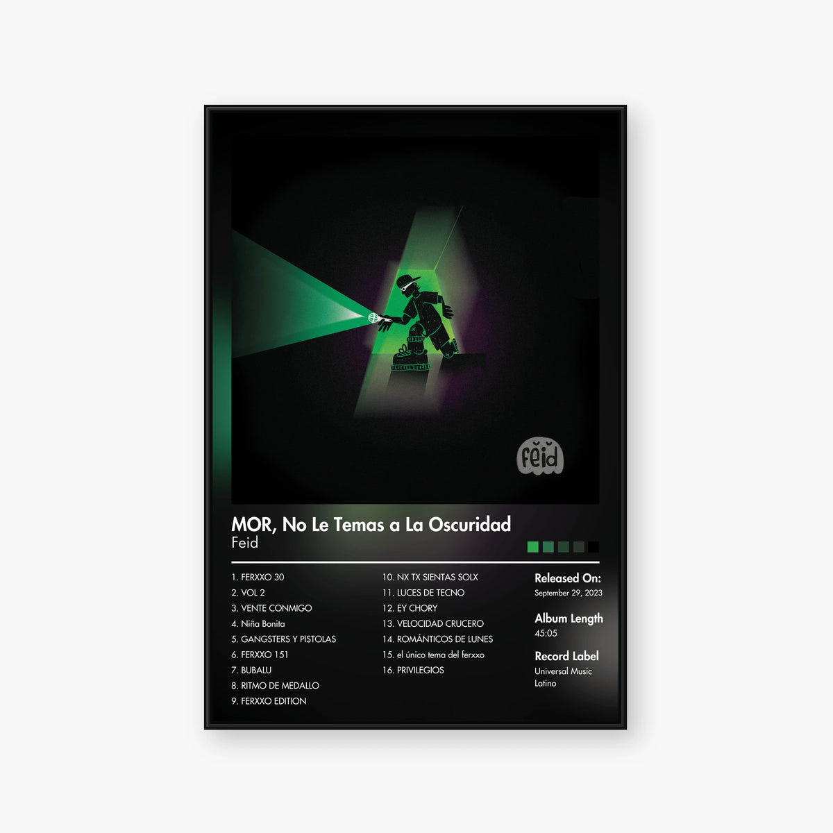 Feid — MOR, no le temas a la oscuridad Album Poster — Blur frame mockup
