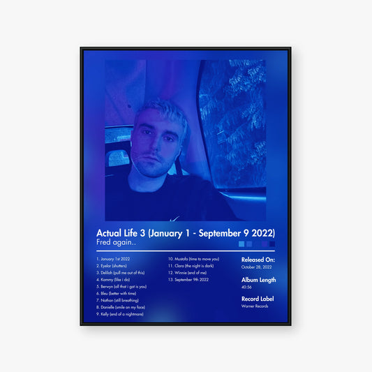 Fred again.. — Actual Life 3 January 1 - September 9 2022 Album Poster — Blur frame mockup