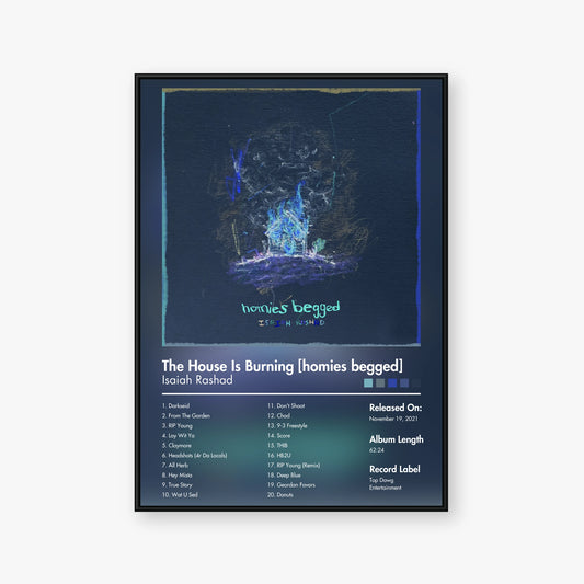 Isaiah Rashad — The House Is Burning homies begged Album Poster — Blur frame mockup