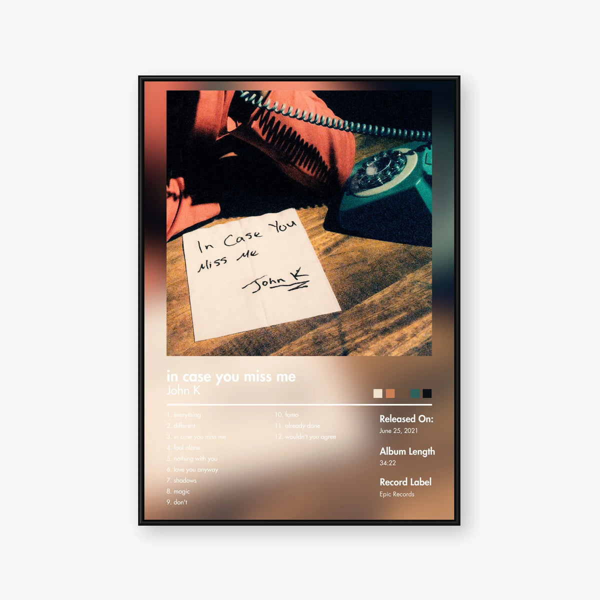 John K — in case you miss me Album Poster — Blur frame mockup