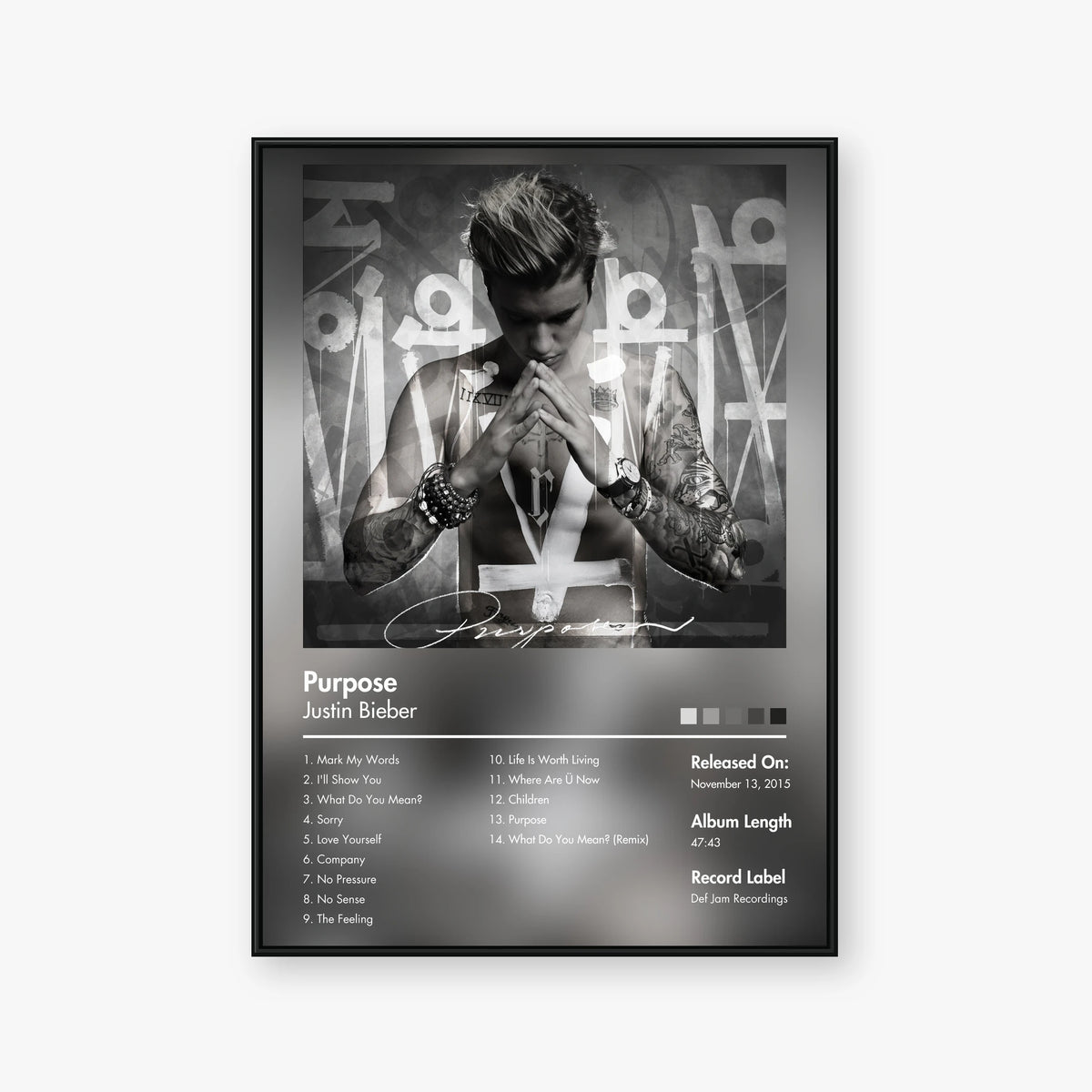 Justin Bieber — Purpose Album Poster — Blur frame mockup