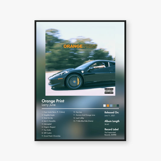 Larry June — Orange Print Album Poster — Blur frame mockup