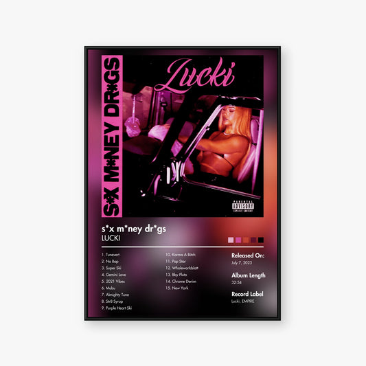 LUCKI — s*x m*ney dr*gs Album Poster — Blur frame mockup