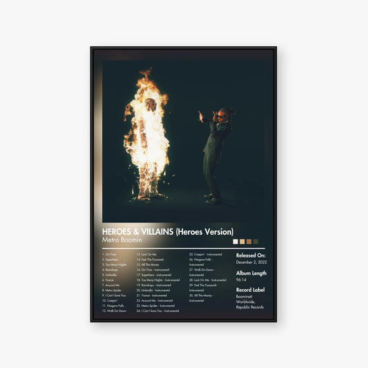 Metro Boomin — HEROES & VILLAINS (Heroes Version) Album Poster — Blur frame mockup
