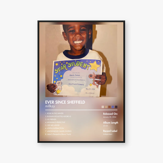 millkzy — EVER SINCE SHEFFIELD Album Poster — Blur frame mockup