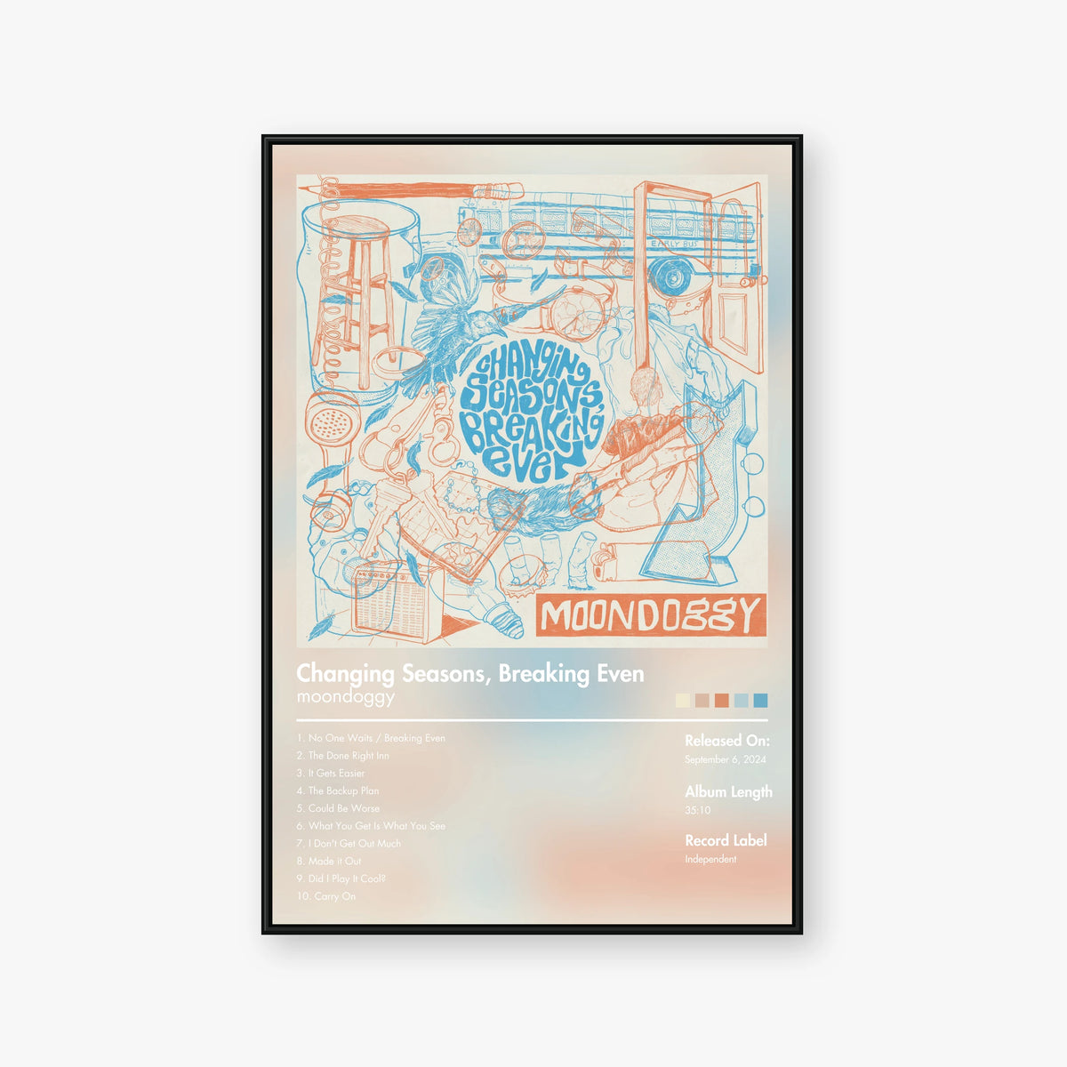 moondoggy — Changing Seasons, Breaking Even Album Poster — Blur frame mockup