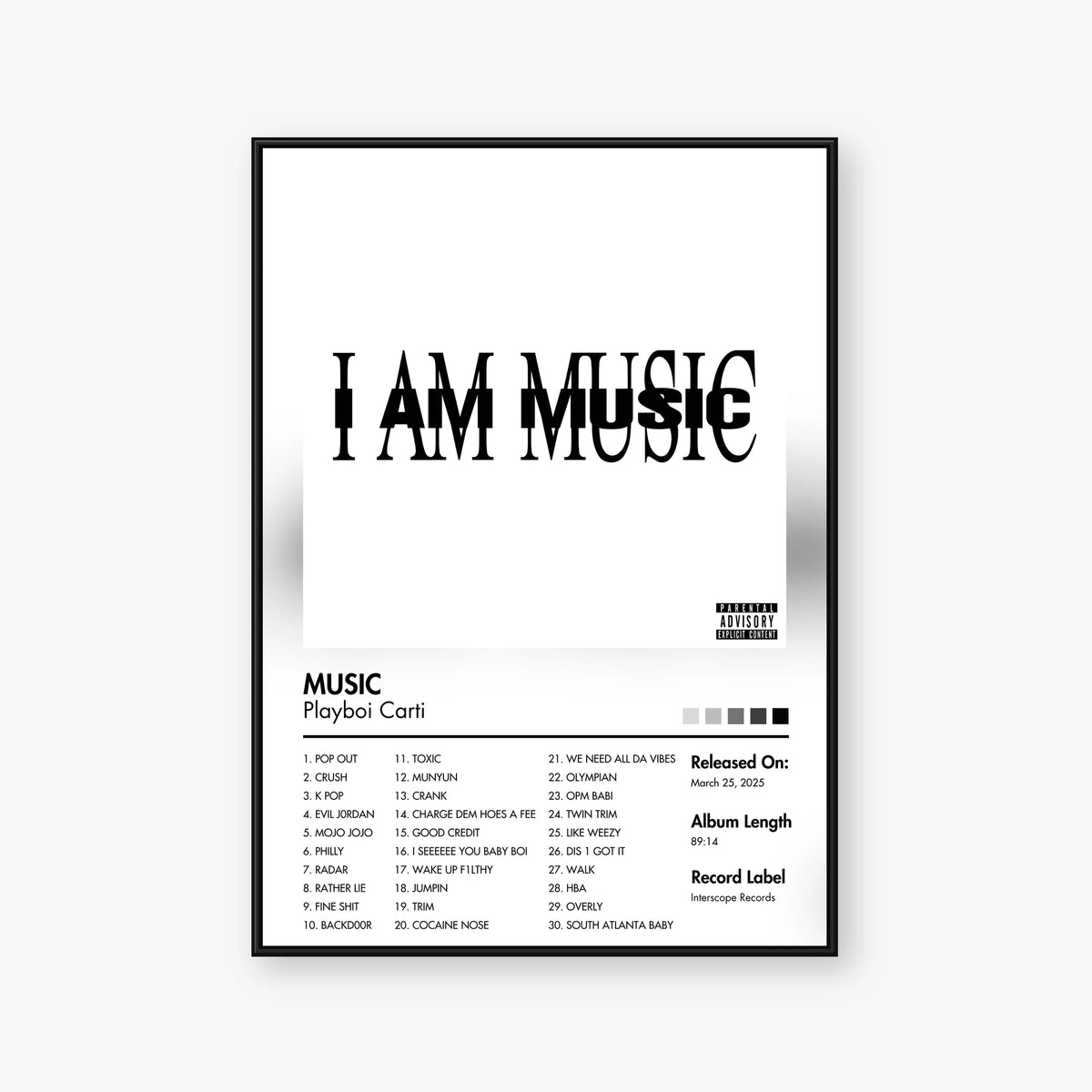 Playboi Carti — MUSIC Album Poster — Blur frame mockup