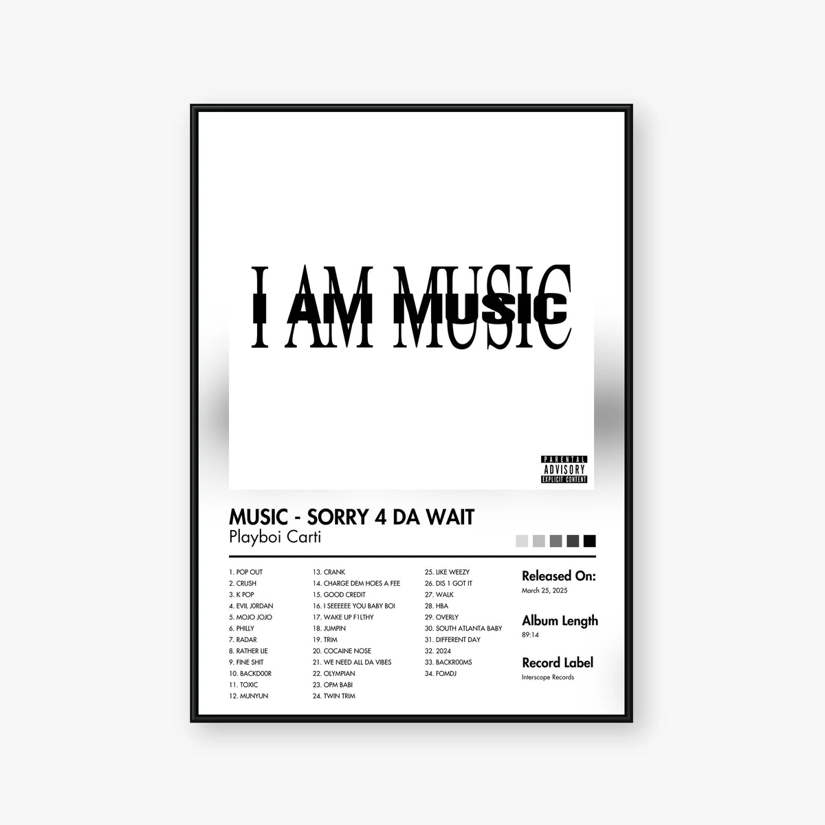 Playboi Carti — MUSIC - SORRY 4 DA WAIT Album Poster — Blur frame mockup