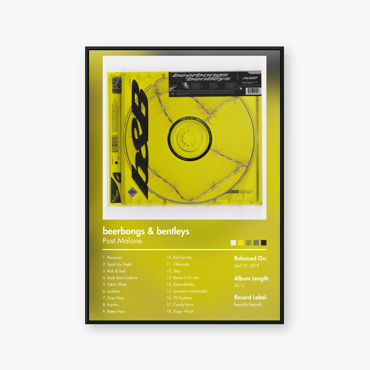 Post Malone — beerbongs & bentleys Album Poster — Blur frame mockup