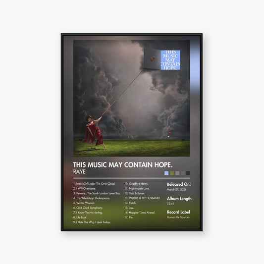 RAYE — THIS MUSIC MAY CONTAIN HOPE. Album Poster — Blur frame mockup